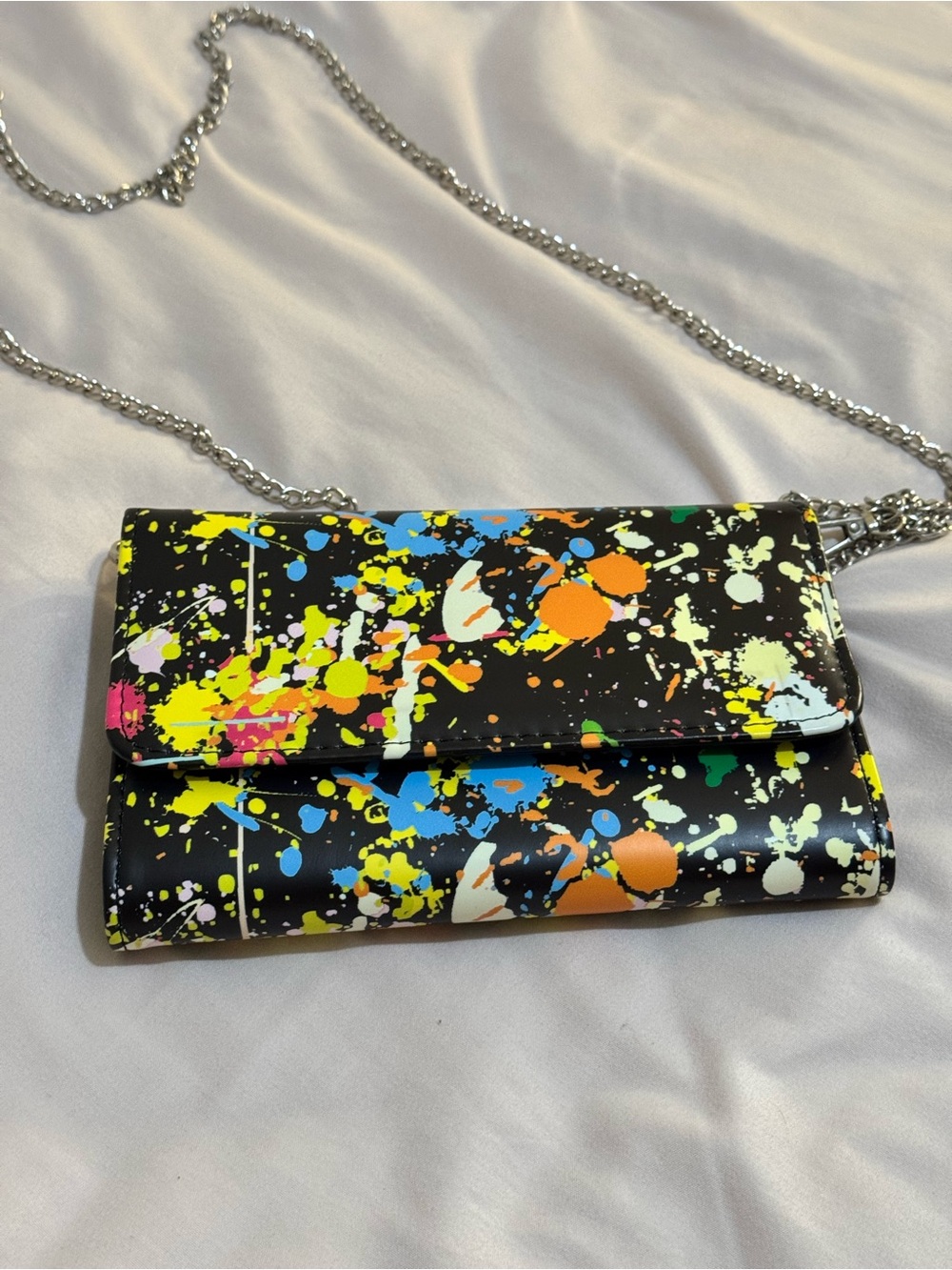 Paint-Splash Black Crossbody Clutch - Unbranded